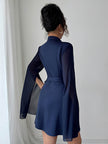 White FJØRNA A-line dress with elastic waist and see-through panels, featuring interlace detailing and split-joint design.