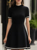 FJØRNA mini dress with mock neck, contrast trim, fit and flare silhouette, perfect for weddings and special occasions
