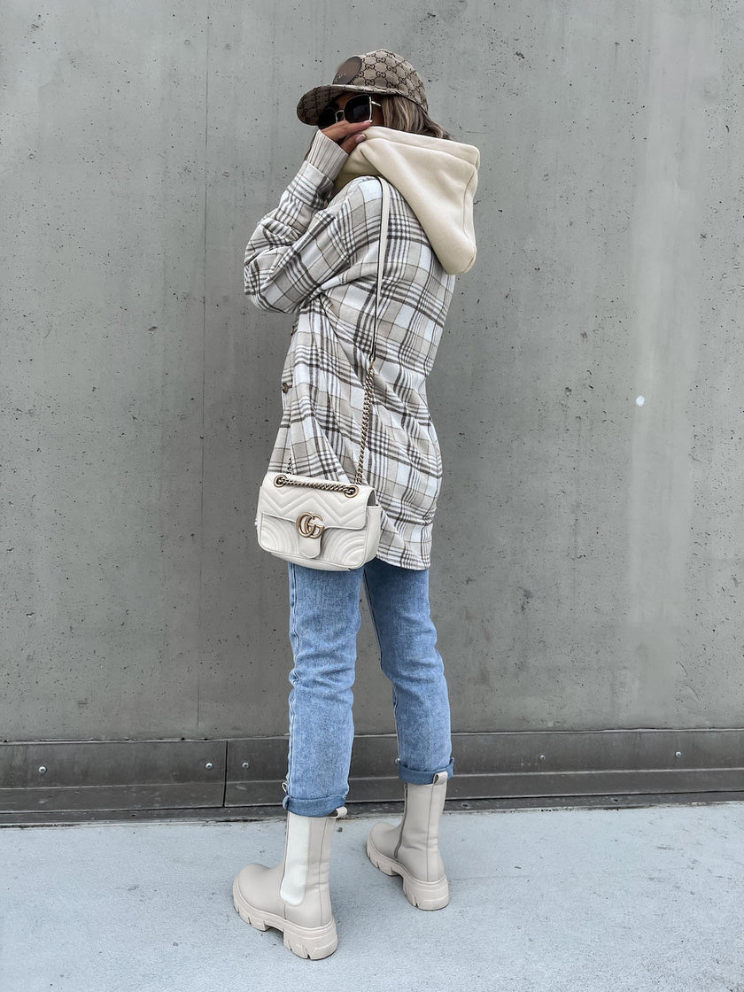 Plaid Hooded Jacket Loose Fit