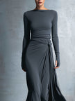 Grey Knit Wrap Maxi Dress For Women