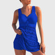 Women's round neck bikini set by FJØRNA featuring a regular fit swimwear design, shown in a stylish, colorful fabric.