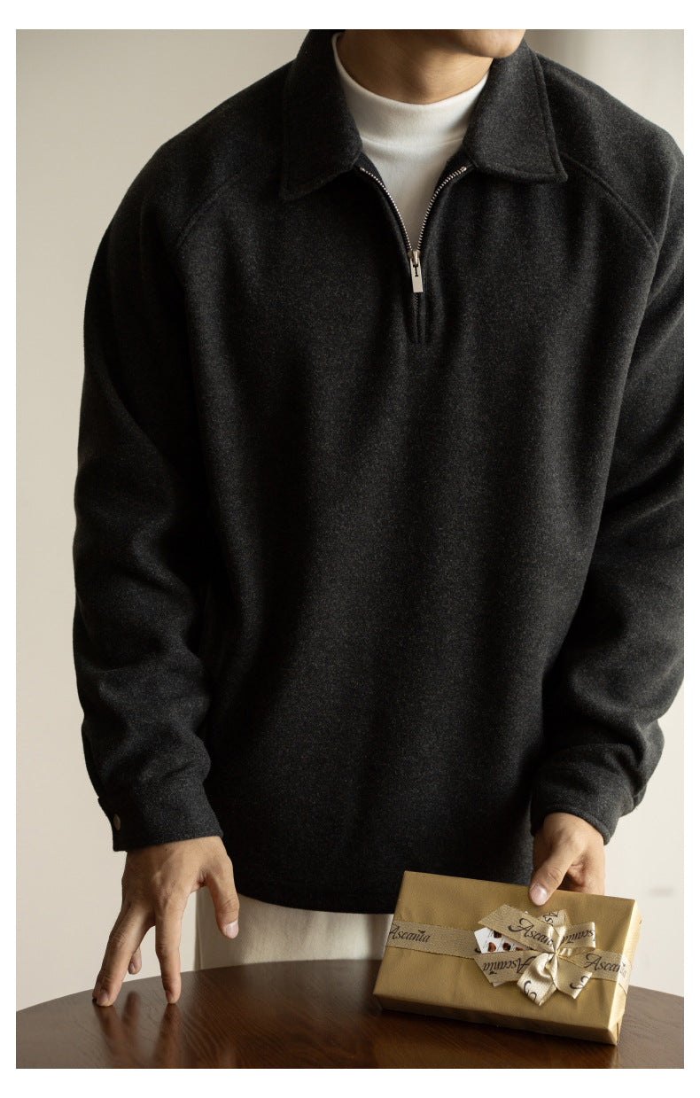 Lapel Half-Zip Sweater Gray
