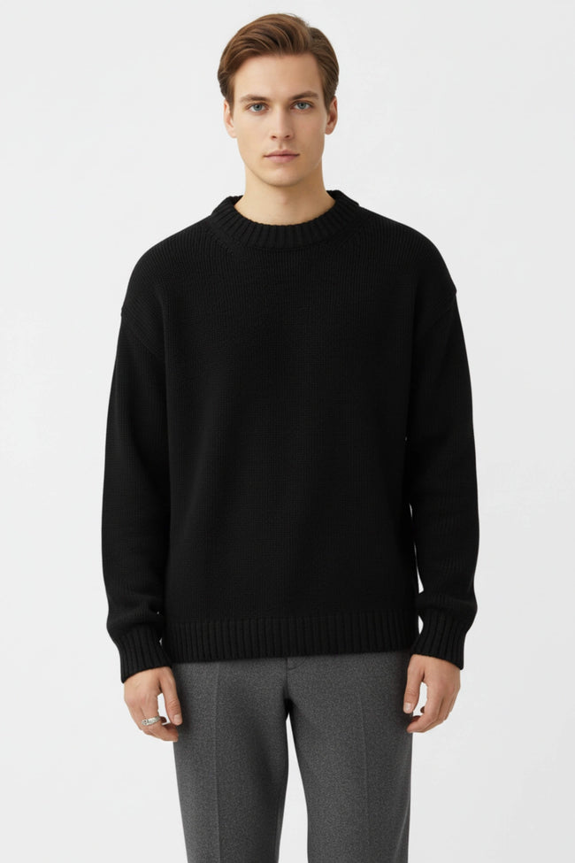 Men's Black Cable Knit Jumper – Cozy Knitwear for Autumn Winter - 1