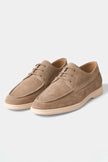 FJØRNA men's suede finish boat loafers with moc toe and lace detail, stylish slip-on shoes for casual or smart looks.
