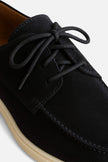 FJØRNA men's suede finish boat loafers with moc toe and lace detail, showcasing stylish men's shoes on a neutral background.