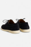 FJØRNA men's suede loafers with moc toe and lace detail, stylish boat shoes for casual and smart occasions.