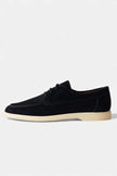 FJØRNA men's suede boat loafers with moc toe and lace detail, stylish casual shoes for men.