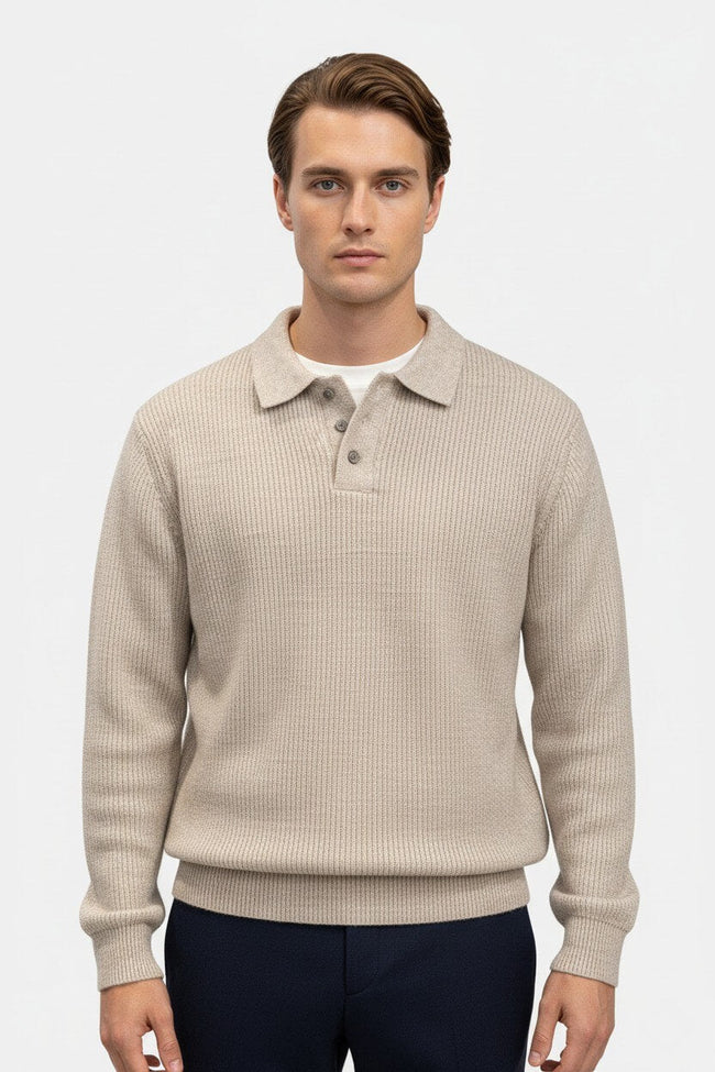 Men's High Stretch Knitted Jumper - Classic Polo Collar Comfort in Various Colors - 1