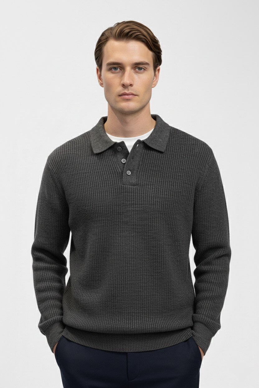 Men's High Stretch Knitted Jumper - Classic Polo Collar Comfort in Various Colors - 7