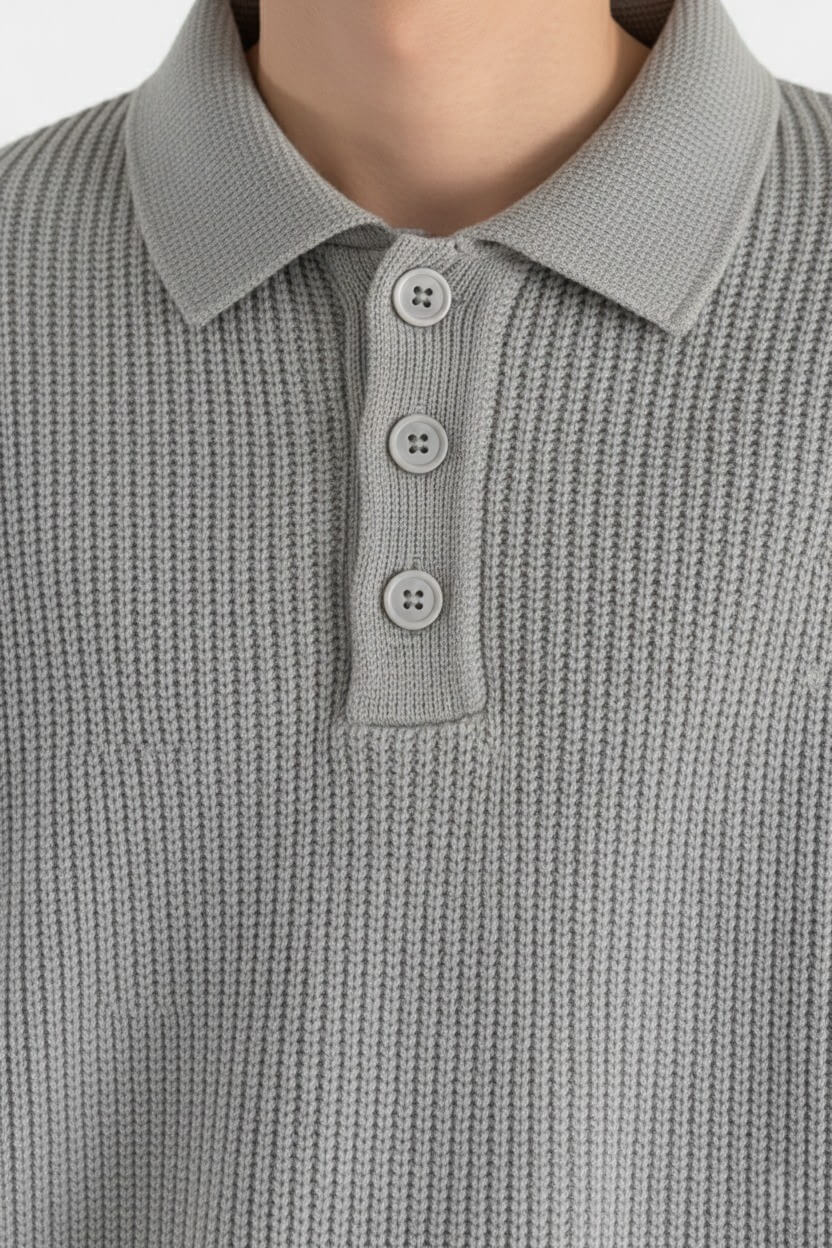 Men's Knitted Jumper – Relaxed Fit with Polo Collar - 8