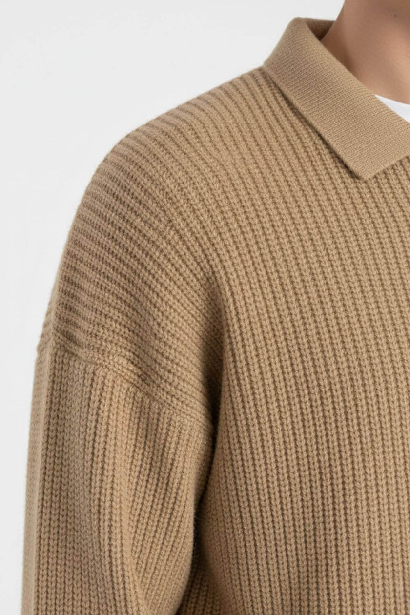 Men's Knitted Jumper – Relaxed Fit with Polo Collar - 5