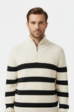 Men's Striped Half Zip Sweatshirt – Classic Knit Jumper in Viscose Blend - 1