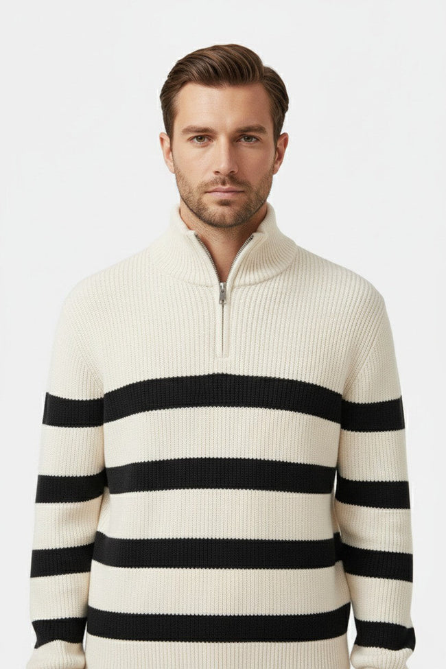 Men's Striped Half Zip Sweatshirt – Classic Knit Jumper in Viscose Blend - 1