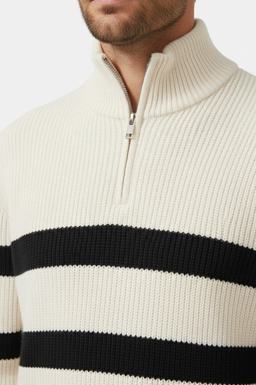 Men's Striped Half Zip Sweatshirt – Classic Knit Jumper in Viscose Blend - 2