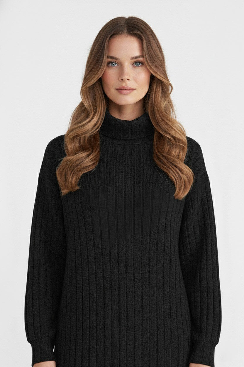 Women's Cozy Roll-Neck Sweater Dress – Elegant Knit in Multiple Tones - 4