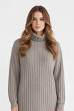 Women's Cozy Roll-Neck Sweater Dress – Elegant Knit in Multiple Tones - 1