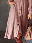 FJØRNA retro V-neck mohair knitted midi dress with button details and pockets, stylish and cozy for fall fashion.