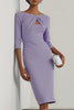 FJØRNA solid color round neck slim-fit midi dress with hollowed-out design, elegant and perfect for stylish occasions.