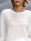 FJØRNA elegant solid color round neck loose sweater, soft knit pullover with a relaxed fit and classic design.