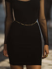 FJØRNA elegant mesh-panel cutout bodycon dress for women, fitted design with stylish mesh details and a sleek silhouette.