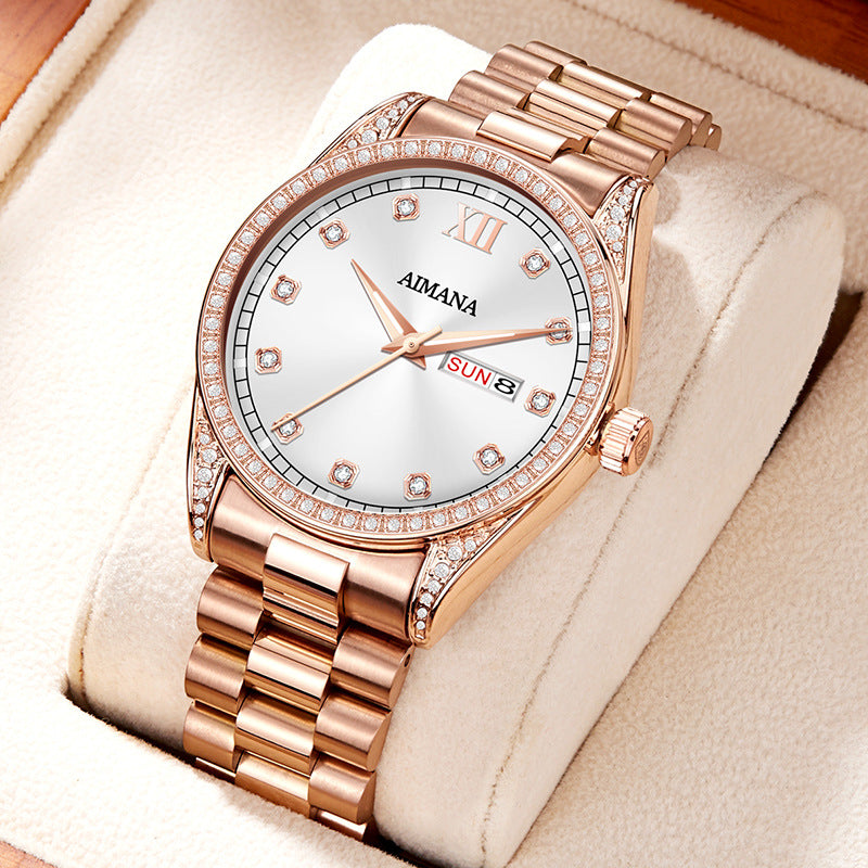 Elegant Quartz Watch with Diamond Disc