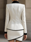 FJØRNA contrast trim tuxedo blazer and skirt set, elegant party dress with tailored fit and stylish design, perfect for formal occasions
