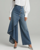 FJØRNA women's high-waisted, wide-leg summer trousers with wrap design, lightweight and perfect for warm weather.