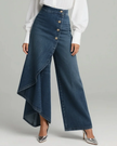 FJØRNA lightweight high waist wide-leg summer trousers for women, featuring a wrap design and relaxed fit.