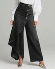 FJØRNA lightweight summer women's high-waisted wide-leg wrap pants in a soft, flowy fabric, shown in a natural pose.