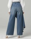 FJØRNA lightweight women's high waist wide-leg wrap summer trousers, soft fabric, and stylish fit, shown in a light blue color.