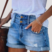FJØRNA women's high-waisted summer shorts with relaxed fit, button front and side pockets, lightweight and perfect for warm weather.