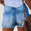 FJØRNA lightweight high-waisted summer shorts for women with relaxed fit and front pockets, shown with button closure.