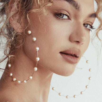 Elegant Large Pearl Hoop Earrings