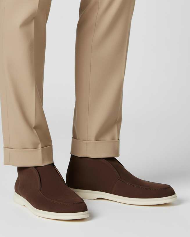 Men's brown suede loafers by FJØRNA, classic men's loafers with a sleek design and smooth suede finish.