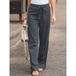 FJØRNA women's lightweight summer wide-leg drawstring pants with breathable fabric and relaxed fit, shown in natural beige.