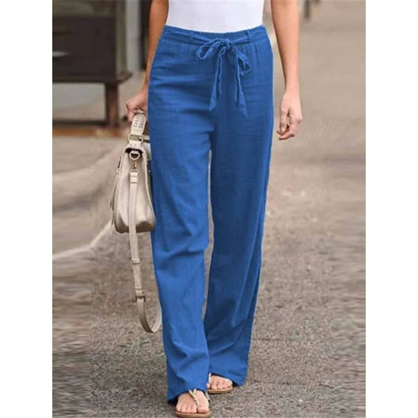 FJØRNA women's lightweight summer wide-leg drawstring pants with breathable fabric, perfect for casual warm weather wear.