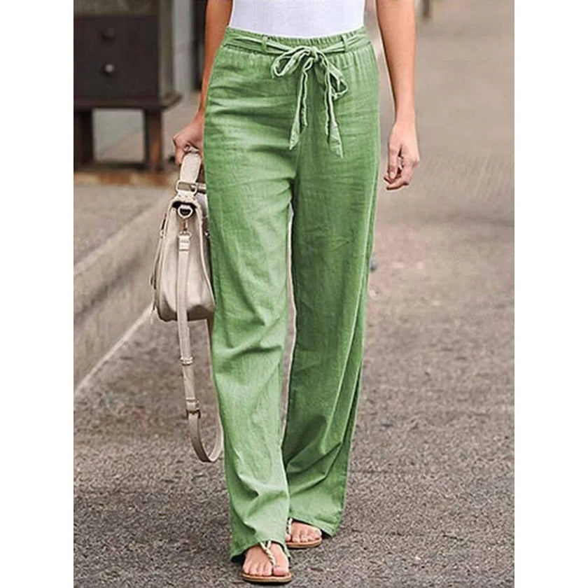 FJØRNA lightweight summer women's wide-leg drawstring pants, breathable and comfortable for warm weather.