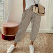 FJØRNA lightweight summer women's striped wide-leg trousers with pockets, breathable fabric and relaxed fit.