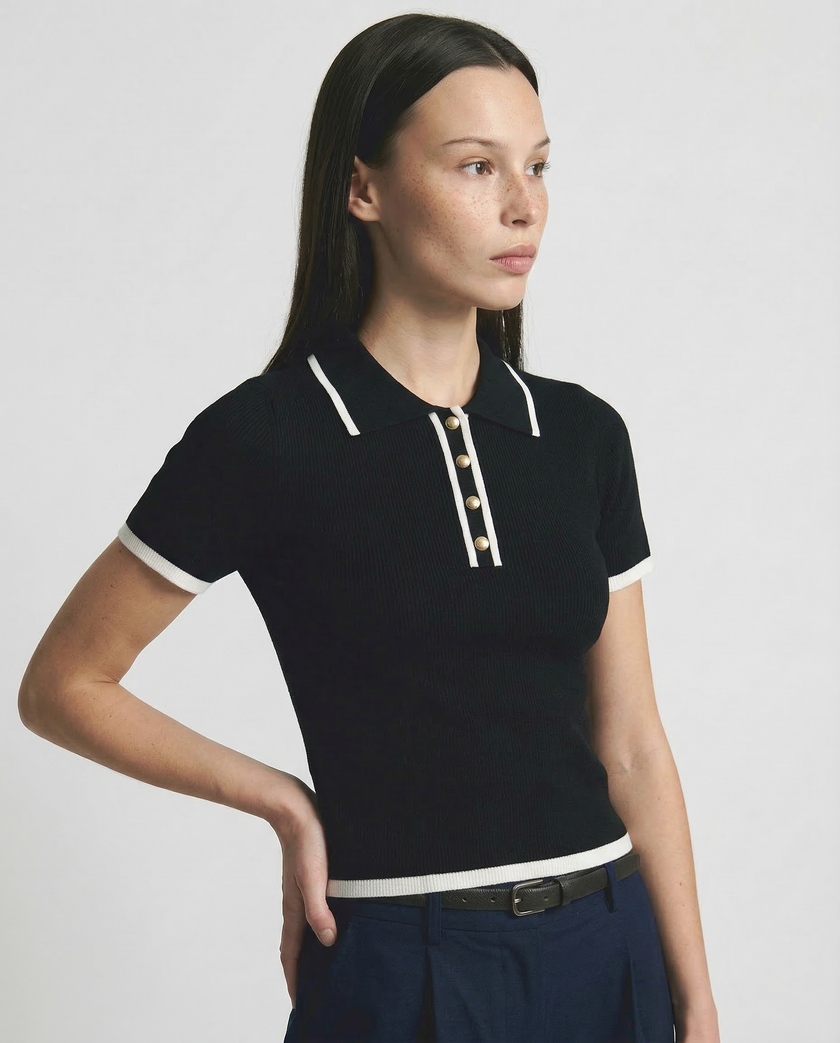 FJØRNA women's cotton polo top, lightweight short-sleeve shirt with collar and buttons, casual and comfortable women's clothing.