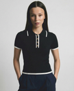 FJØRNA women's cotton polo top, soft white short-sleeve shirt with classic collar and button placket, casual and comfortable.