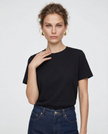 Women’s cotton T-shirt by FJØRNA, casual top with short sleeves and a soft, breathable fabric, shown in a neutral color.