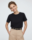 FJØRNA women's cotton T-shirt with short sleeves, classic crew neck, and soft fabric, perfect for casual wear.