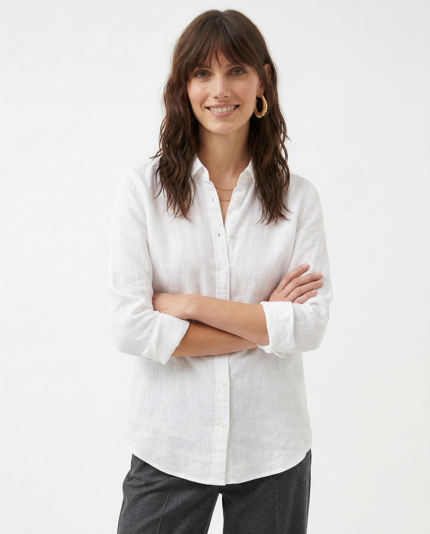 FJØRNA linen blouse for women, stylish lightweight top with long sleeves and relaxed fit, ideal for casual and summer wear