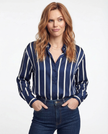 Lacceti Maren Stripe Satin Blouse with long sleeves and button front, featuring a stylish striped pattern and smooth satin fabric.