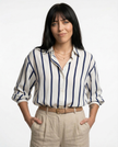 Lacceti Maren Stripe Satin Blouse featuring a stylish striped pattern and elegant satin fabric.