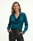 FJØRNA women’s satin long sleeve shirt, elegant blouse with smooth fabric and classic collar, ideal for stylish office or evening wear.