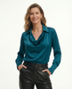 FJØRNA women’s satin long sleeve shirt, elegant blouse with smooth fabric and classic collar, ideal for stylish office or evening wear.