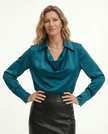 FJØRNA women's long sleeve satin shirt, elegant tops with smooth fabric and tailored fit, ideal for stylish casual or formal wear.