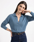 Knit Polo Top Women Collar