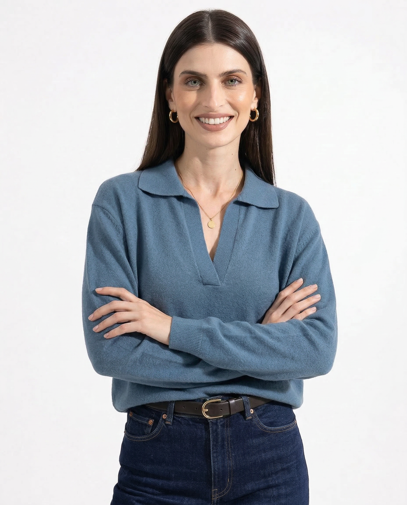 Knit Polo Top Women Collar